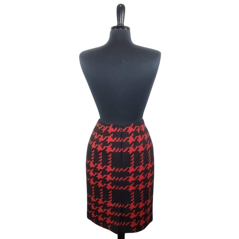Talbots Wool Skirt Houndstooth Red Black Pencil Classic Retro Academia - Picture 2 of 4